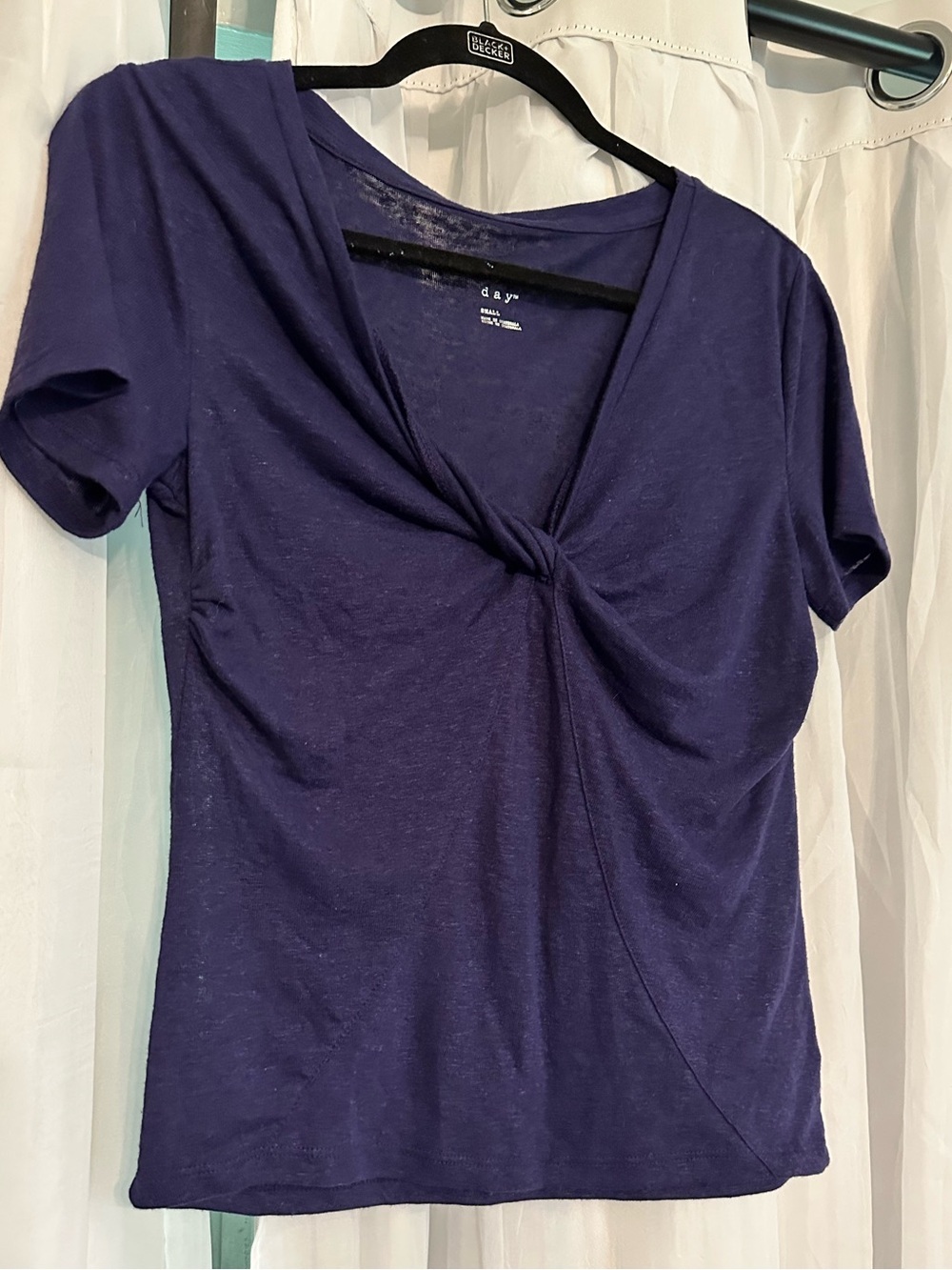 A New Day Women's Purple Twist-Front Short Sleeve Top
